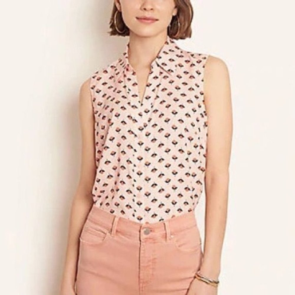 ANN TAYLOR Floral Sleeveless Button Front Blouse XS